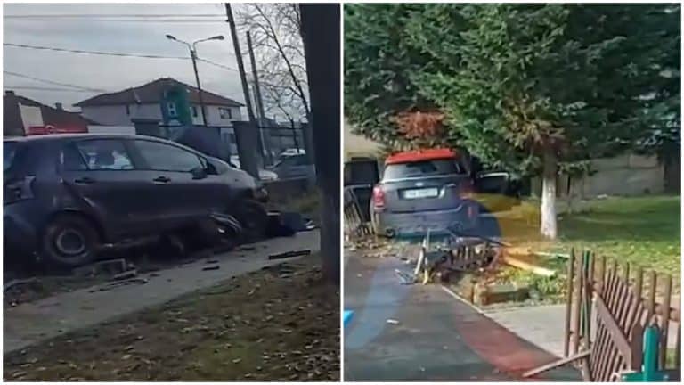 Prăpăd făcut în curtea unui spital din Timișoara de o femeie care a încurcat frâna cu accelerația. Video