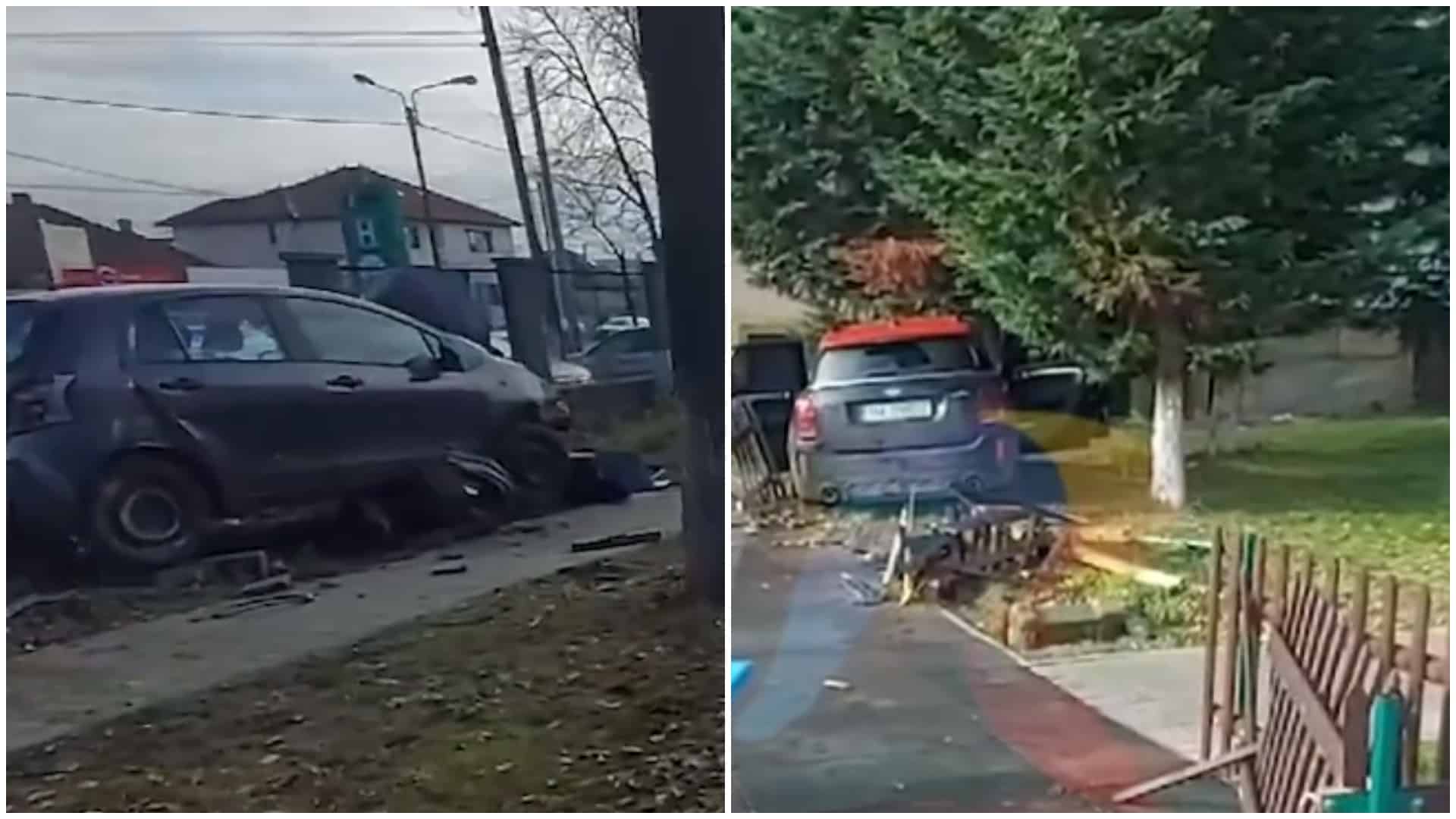 Prăpăd făcut în curtea unui spital din Timișoara de o femeie care a încurcat frâna cu accelerația. Video
