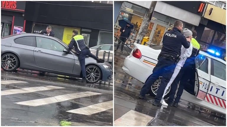 Șofer de 23 de ani, urmărit de polițiștii din Capitală. Ce au descoperit când l-au scos cu forța din autoturism. VIDEO