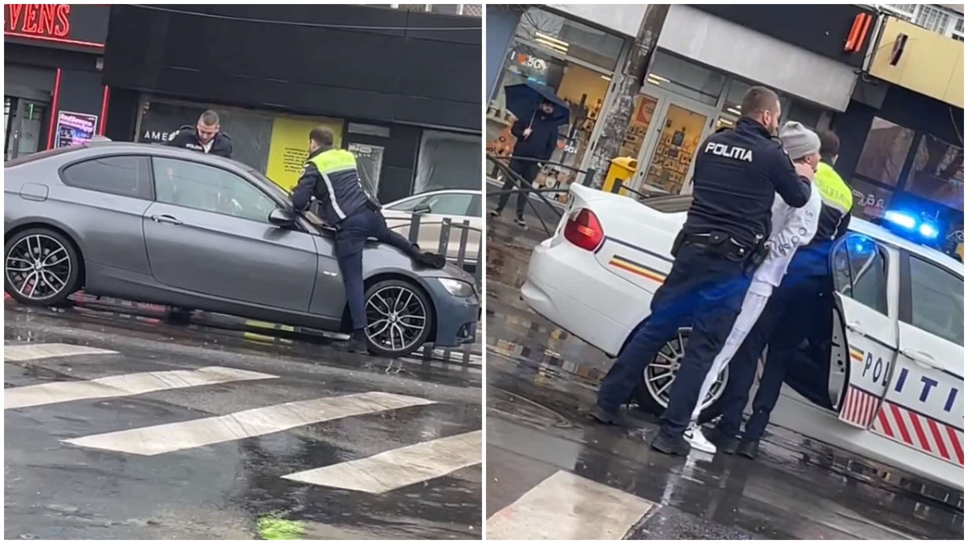 Șofer de 23 de ani, urmărit de polițiștii din Capitală. Ce au descoperit când l-au scos cu forța din autoturism. VIDEO