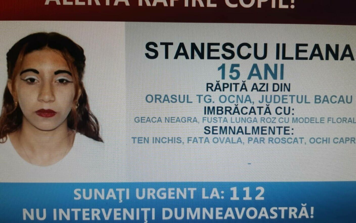 Fata de 15 ani, răpită din centrul unui oraș. A fost urcată cu forța într-o mașină de noi necunoscuți. Autoritățile au declanșat mecanismul „Alertă răpire copil”