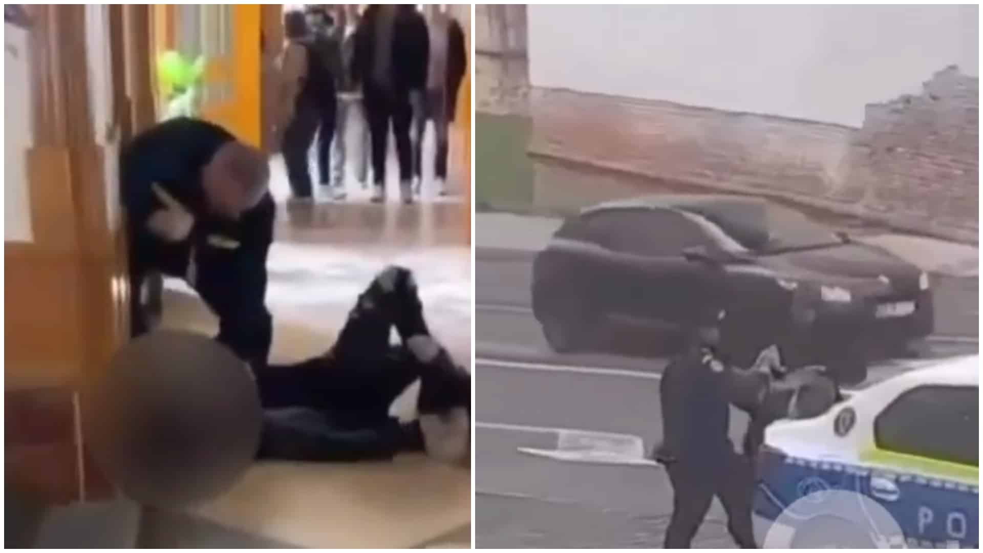 Video. Momentul în care elevul din Târgu Mureș, care și-a bătut profesoara, a fost încătușat. A amenințat-o pe femeie cu moartea