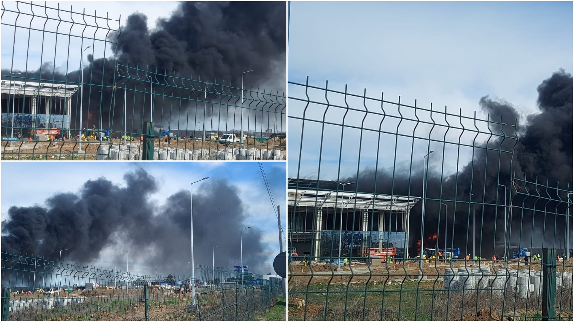 Incendiu puternic la noul terminal al Aeroprtului din Craiova. Flăcările au pornit dintr-o hală. Video