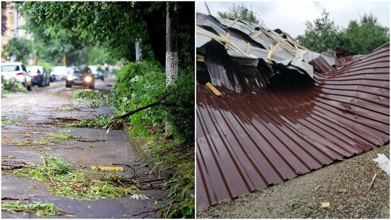 Vremea rea a făcut prăpăd în România. Furtuna a adus inundaţii, iar vântul a smuls copacii din rădăcină și a luat acoperișurile la case