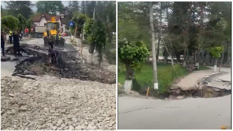 Cum a fost astupat craterul din Slănic Prahova. Video