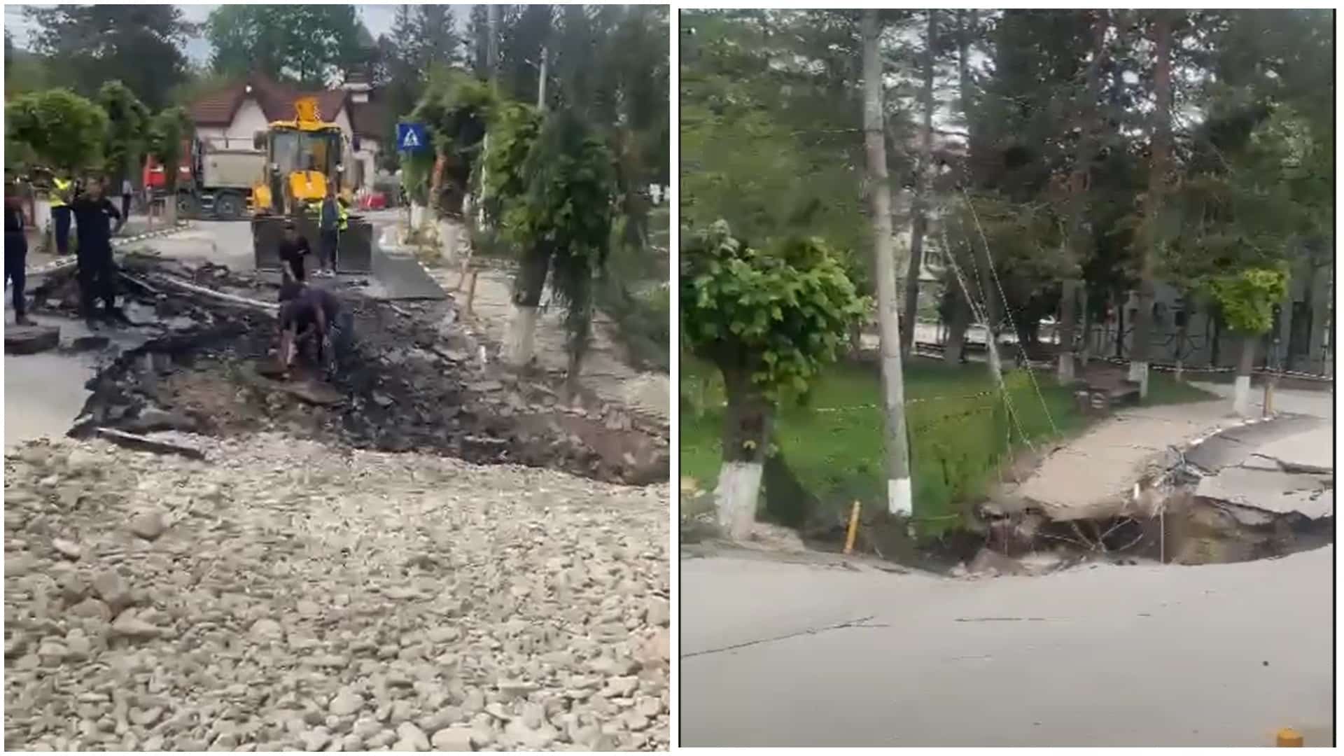Cum a fost astupat craterul din Slănic Prahova. Video