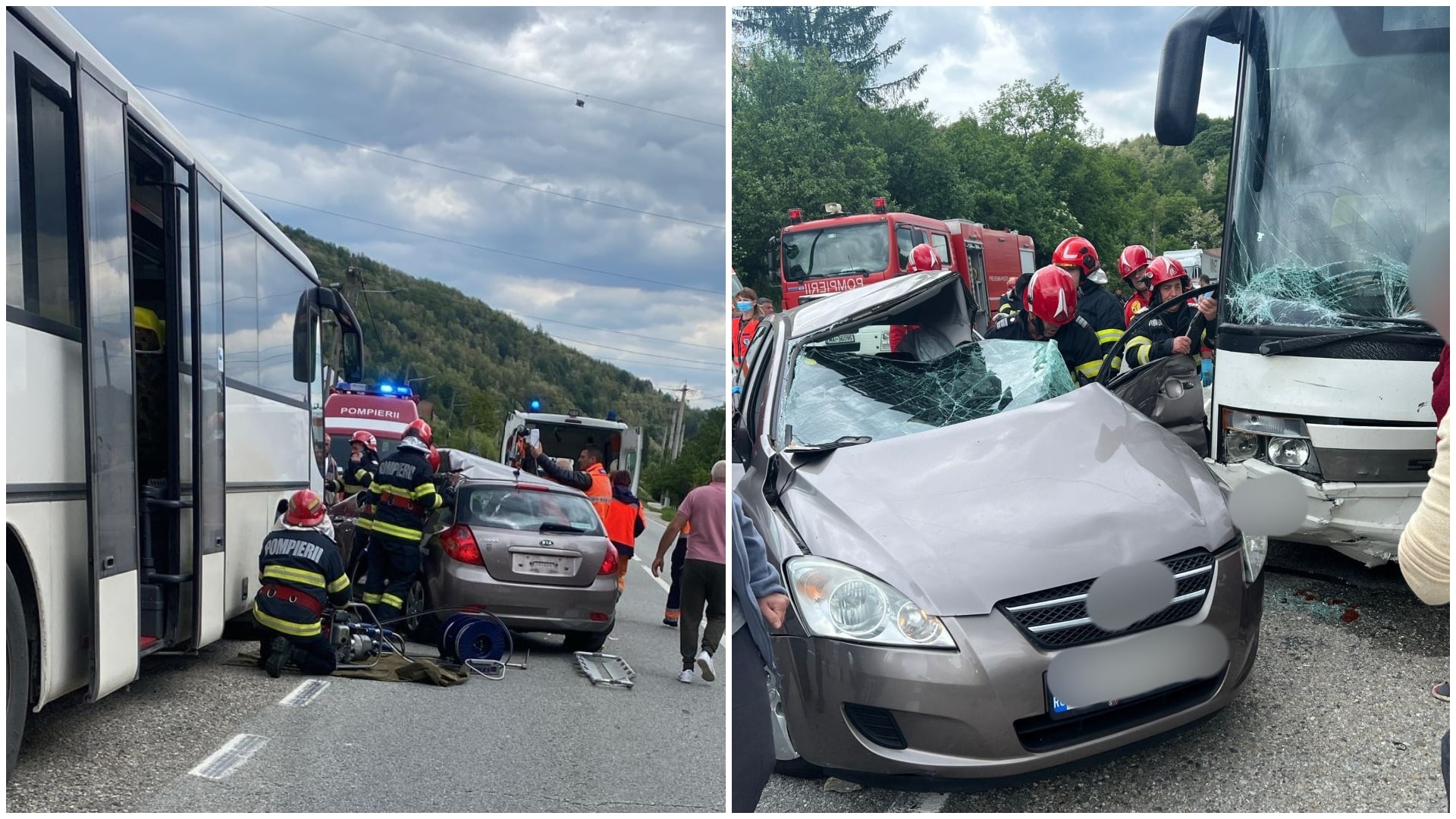 Impact devastator în Vâlcea. Un bărbat a murit, iar soția sa a fost rănită, după ce s-au izbit cu mașina de un autocar