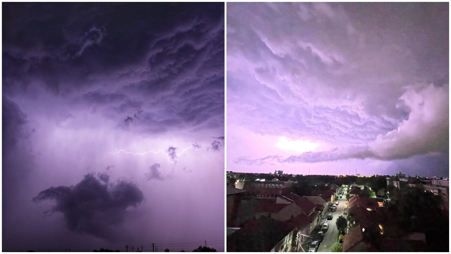 Orașul din România unde s-a produs o furtună cu fulgere roz. Imaginile surprinse de locuitori
