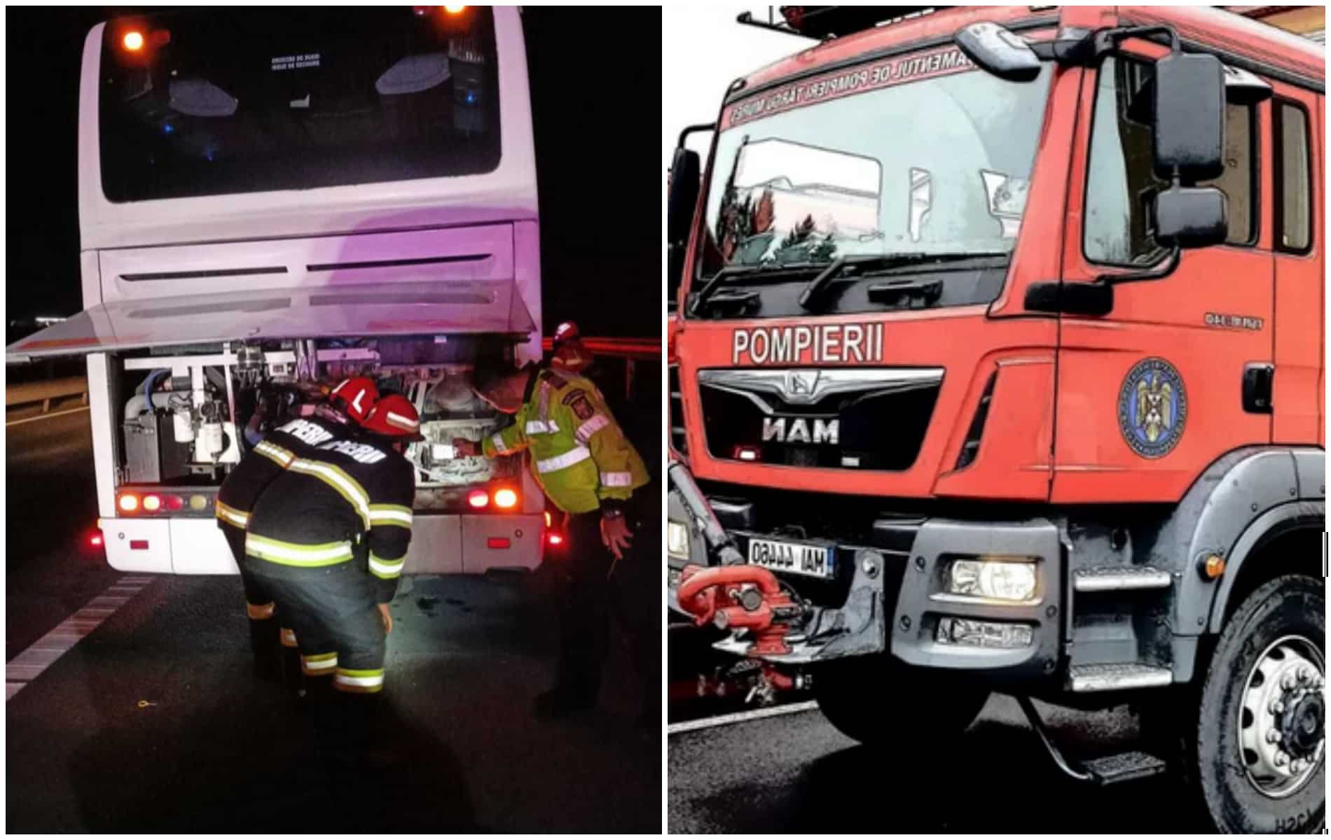 Autocar în flăcări pe A10 în Alba. 40 de copii și 6 adulți se aflau în el