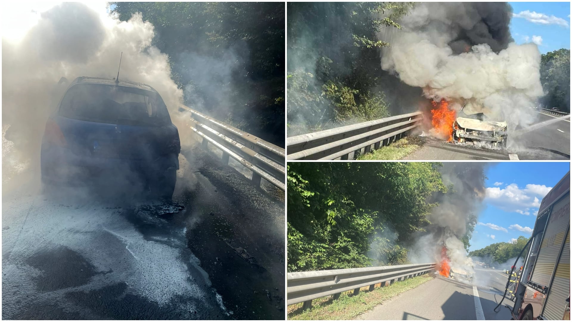 Alertă pe autostrada București – Pitești. O mașină a ars complet de la un scurtcircuit