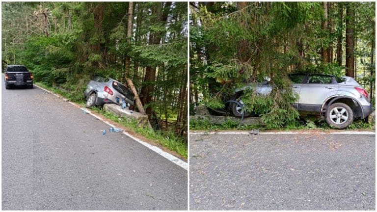 Accident pe Transfăgărășan. Doi copii și mama lor răniți, după ce au intrat cu mașina într-un cap de pod