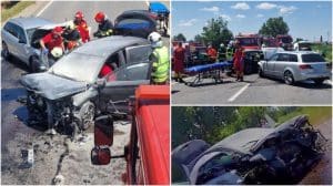 Accident grav după ce trei mașini s-au ciocnit în Satu Mare. Opt persoane au ajuns la spital cu răni grave